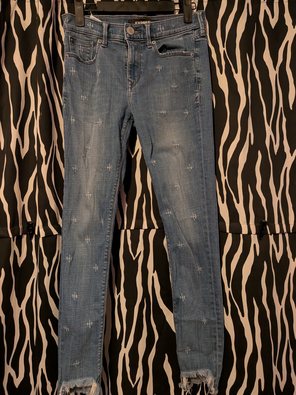 Express Women's Skinny Jeans - Light Blue with Micro Distressing